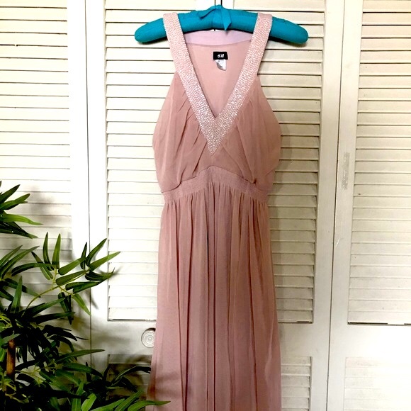H&M | Dresses | Hm Beaded Front Halter Polyester Soft Pink Dress | Poshmark